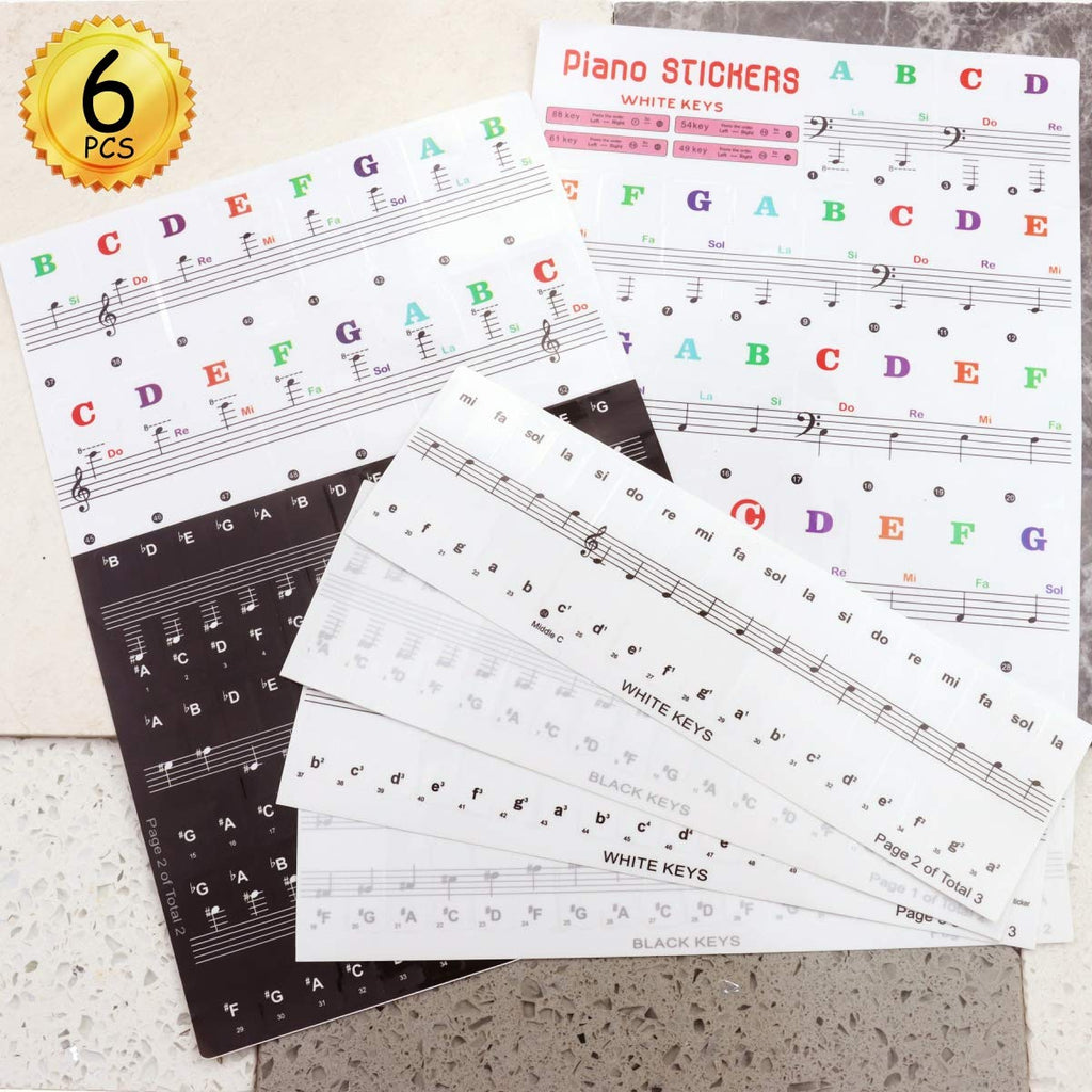 Heatoe 2 Pack Piano Keyboard Stickers for 88/61/54/49 Key, Black & Colored Transparent Piano Stickers Black and White Key Stickers