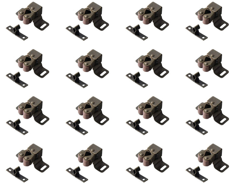Double Roller Catch with High Feet Bronze, Steel Latch 1.9"L with Screws for Cabinet Cupboard Closet Door, Metal Hardware (Set of 16)