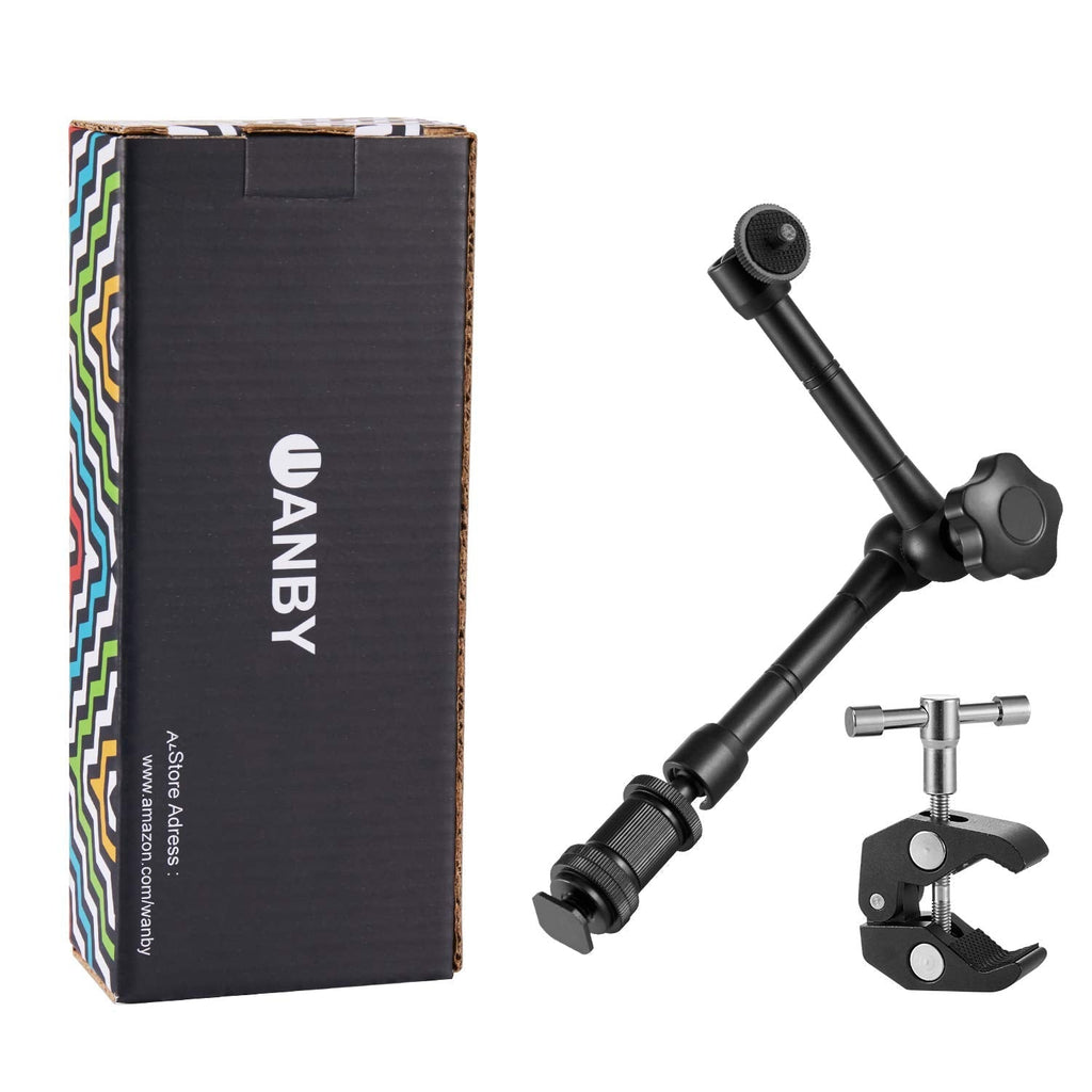 WANBY 11 Inch Articulating Friction Magic Arm Adjustable w/Hot Shoe Mount 1/4'' Tripod Screw for Camera Rig, LCD Monitor, LED Flash Lights (11'Arm & Clip)