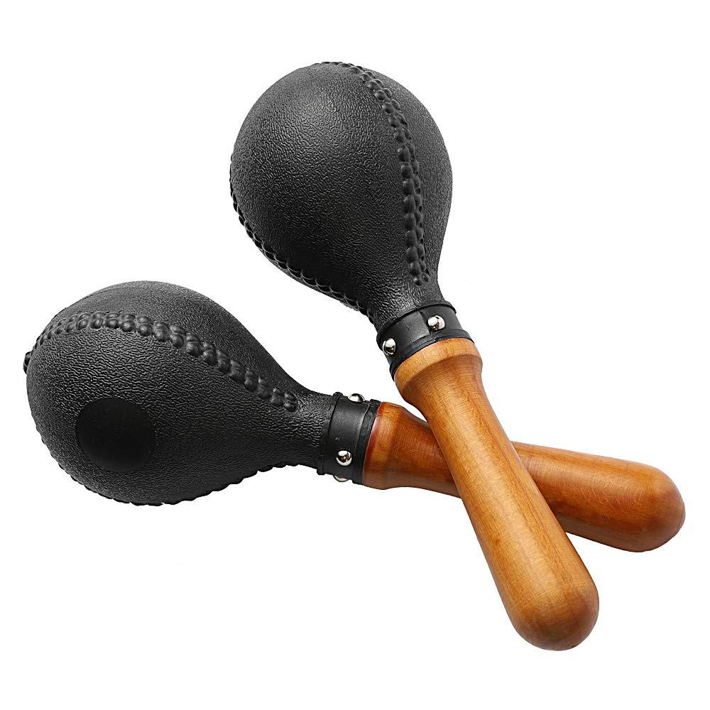 Percussion Maracas Pair of Shakers Rattles Sand Hammer Percussion Instrument with ABS Plastic Shells and Wooden Handles for Live Performances and Recording Sessions Black