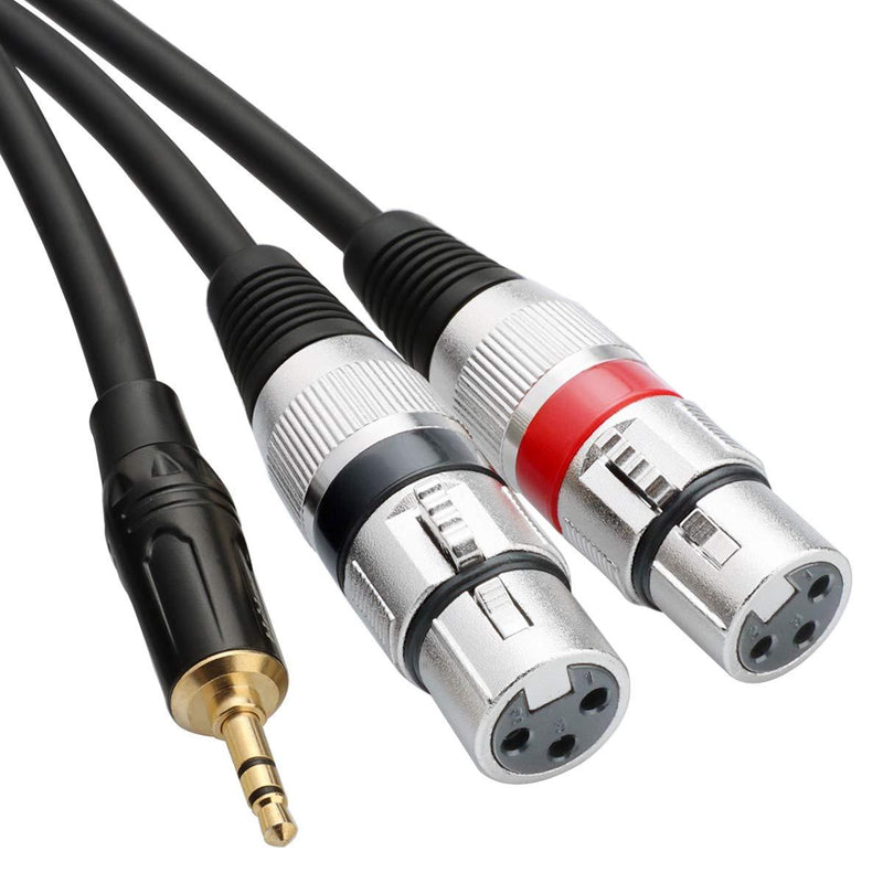 TISINO Dual XLR Female to 3.5mm Stereo Microphone Cable, Unbalanced Double XLR to 1/8 Inch Aux Mini Jack Y-Splitter Breakout Lead Mic Cord - 3.3 feet