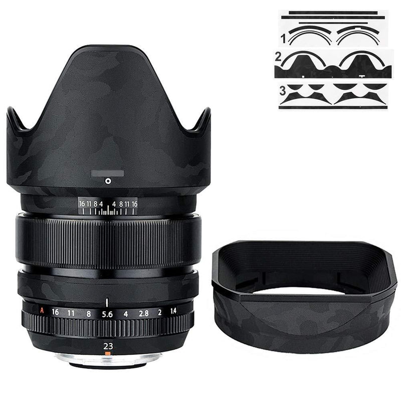 Anti-Scratch Lens and Lens Hood Cover Skin Sticker Protector Film for Fujifilm Fujinon XF 23mm F1.4 R Lens & Original Petal + Square LH-XF23 Lens Hood - Shadow Black Camouflage Pattern