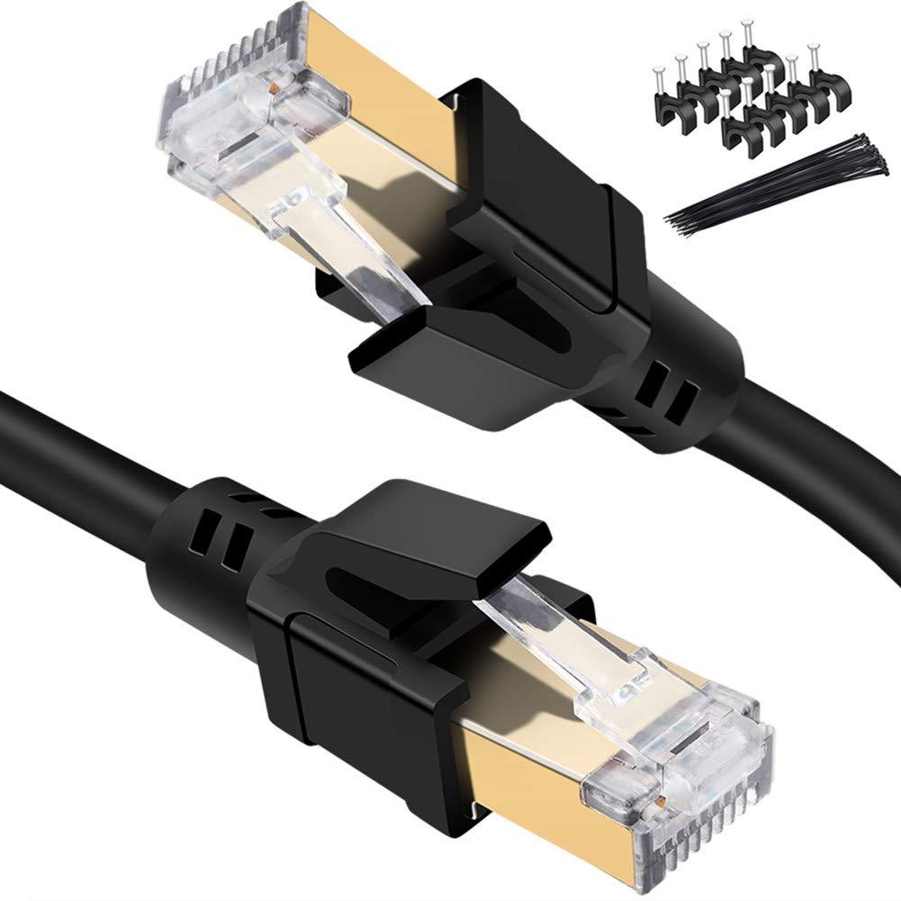 Cat8 Ethernet Cable Internet Network Patch Cord, 40Gbps 2000Mhz High Speed Gigabit SFTP LAN Wire Cables with Gold Plated RJ45 Connector for Router, Modem, Xbox by CAOOYOO 6.5ft - 2m Black 1