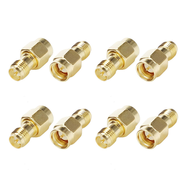 TLS.eagle SMA Connector SMA Male to RP-SMA Female Adapter Gold Plated Pack of 8