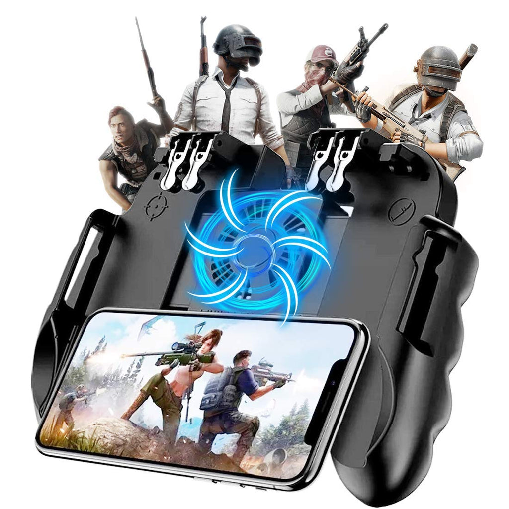 Mobile Game Controller with Cooling Fan for PUBG/Call of Duty/Fortnite Gaming Grip Gamepad Wireless Mobile Gaming Joystick for 4.7-6.5" iOS Android Phone [6 Finger Operation]