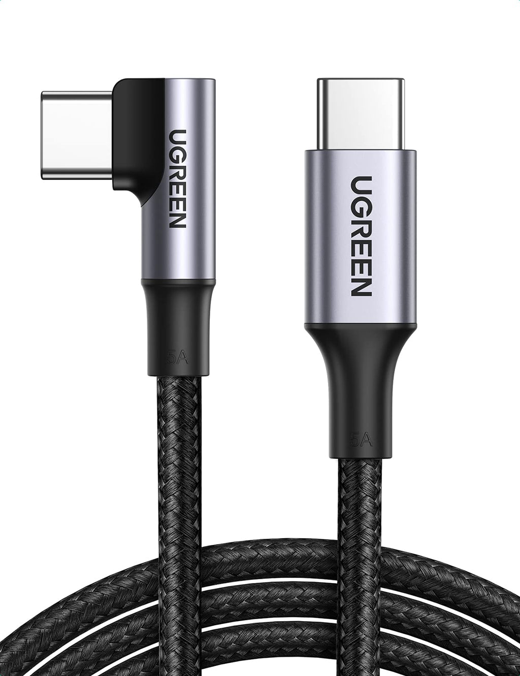 UGREEN USB C to USB C Cable 100W Fast Charging 6FT - Right Angle 5A Type C PD Nylon Braided Charging Cord Compatible for MacBook Pro Air iPad Pro 2020 Chromebook Galaxy S21 S20 Note 20 Dell XPS Pixel 6 Feet