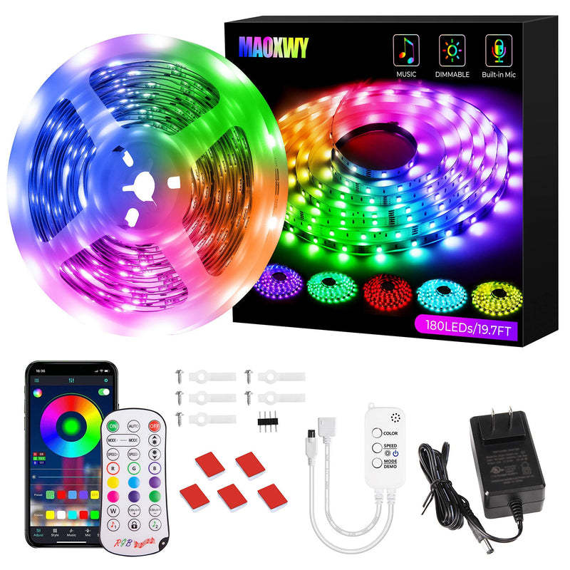 [AUSTRALIA] - 20ft Led Strip Lights Sync to Music Color Changing RGB Led Lights for Bedroom Room Decoration Flexible Led Strips DIY Kit with UL Certified Power Supply Built-in Mic APP Receiver IR Remote Control 