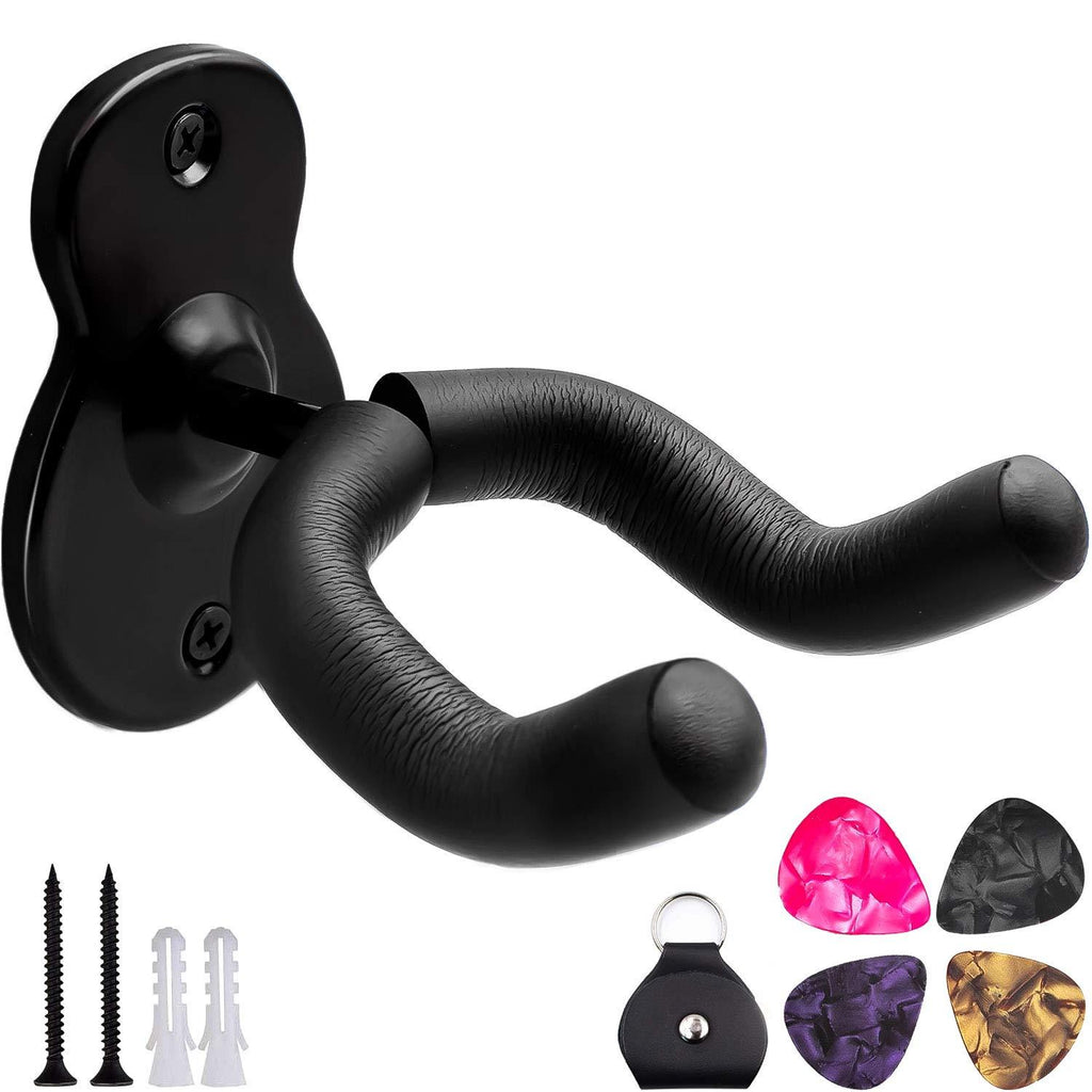 Guitar Wall Mount Hanger Metal Hook Black Holder for Acoustic Electric Bass Guitars Ukulele and More Instruments