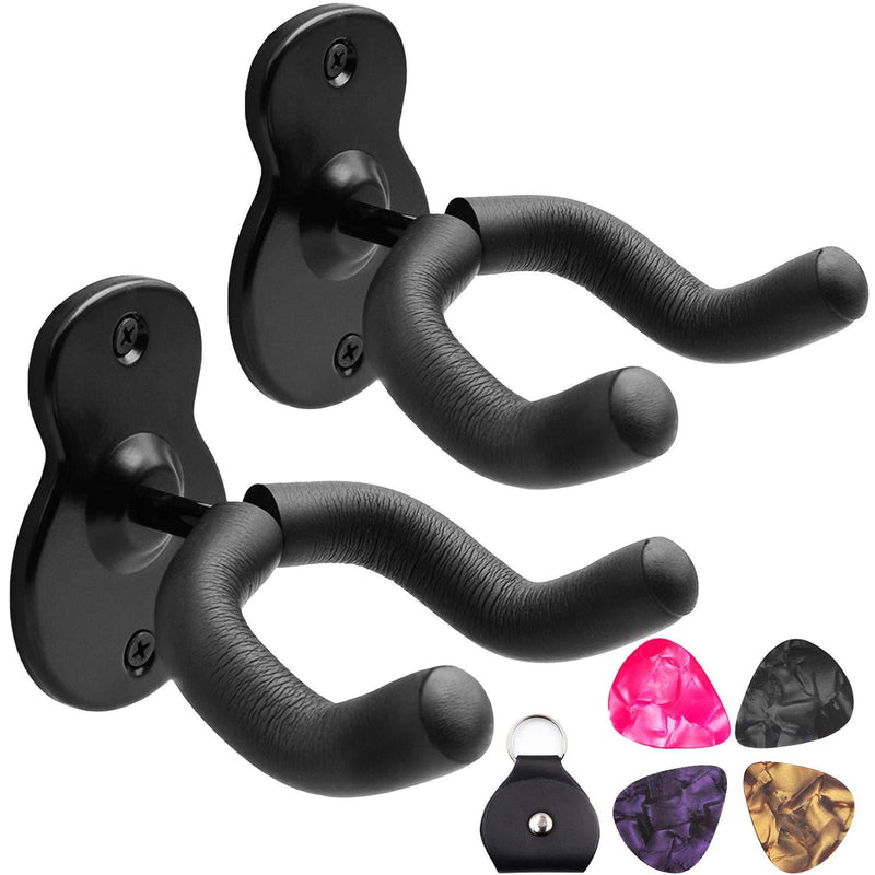 Guitar Hanger Wall Mount 2 Pack hook Metal Holder Black for Acoustic Electric Bass Guitars Ukulele and More Instruments