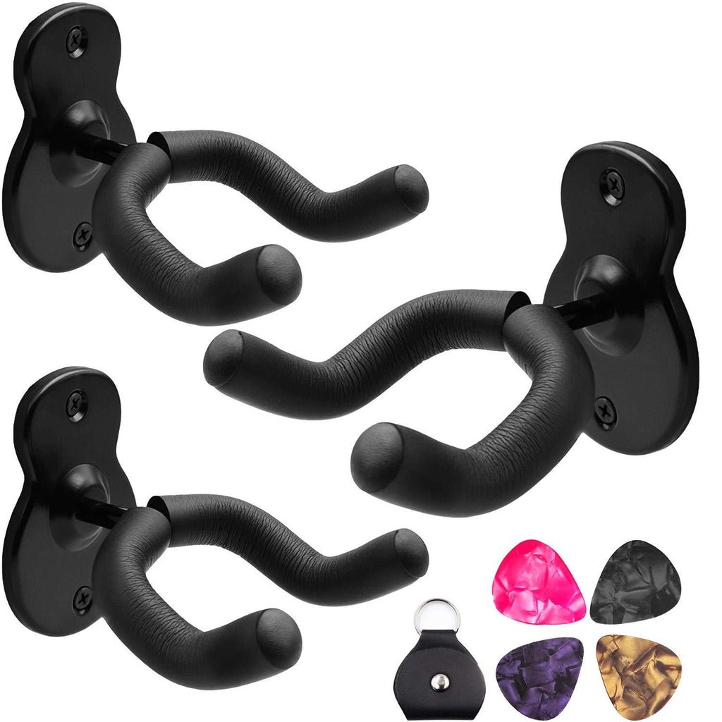 Guitar Wall Mount Hanger 3 pack Holder Metal Hook Black for Acoustic Electric Bass Guitars Ukulele and More Instruments