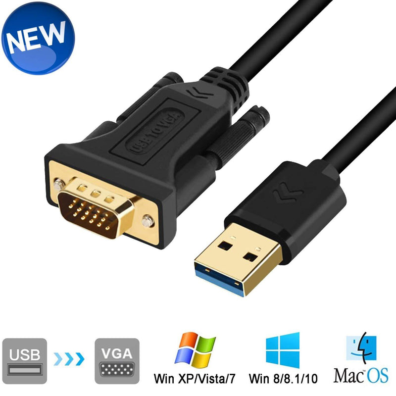 USB to VGA Adapter Cable 5FT Compatible with Mac OS Windows XP/Vista/10/8/7, USB 3.0 to VGA Male 1080P Monitor Display Video Adapter/Converter Cord. (5FT)