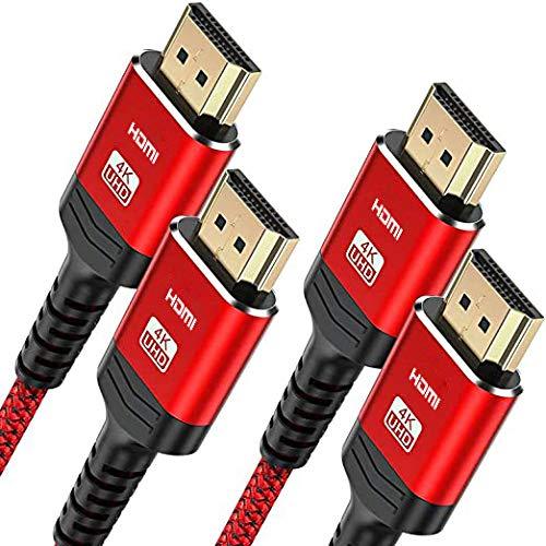 HDMI Cable 4K 10FT-2PACK, Highwings 18Gbps High Speed HDMI 2.0 Cable Braided HDMI Cord- 4K HDR Video 4K@60Hz 2160p 1080p HDCP 2.2 3D ARC Ethernet- Compatible with UHD TV, Blu-ray, Monitor-Red 10 feet