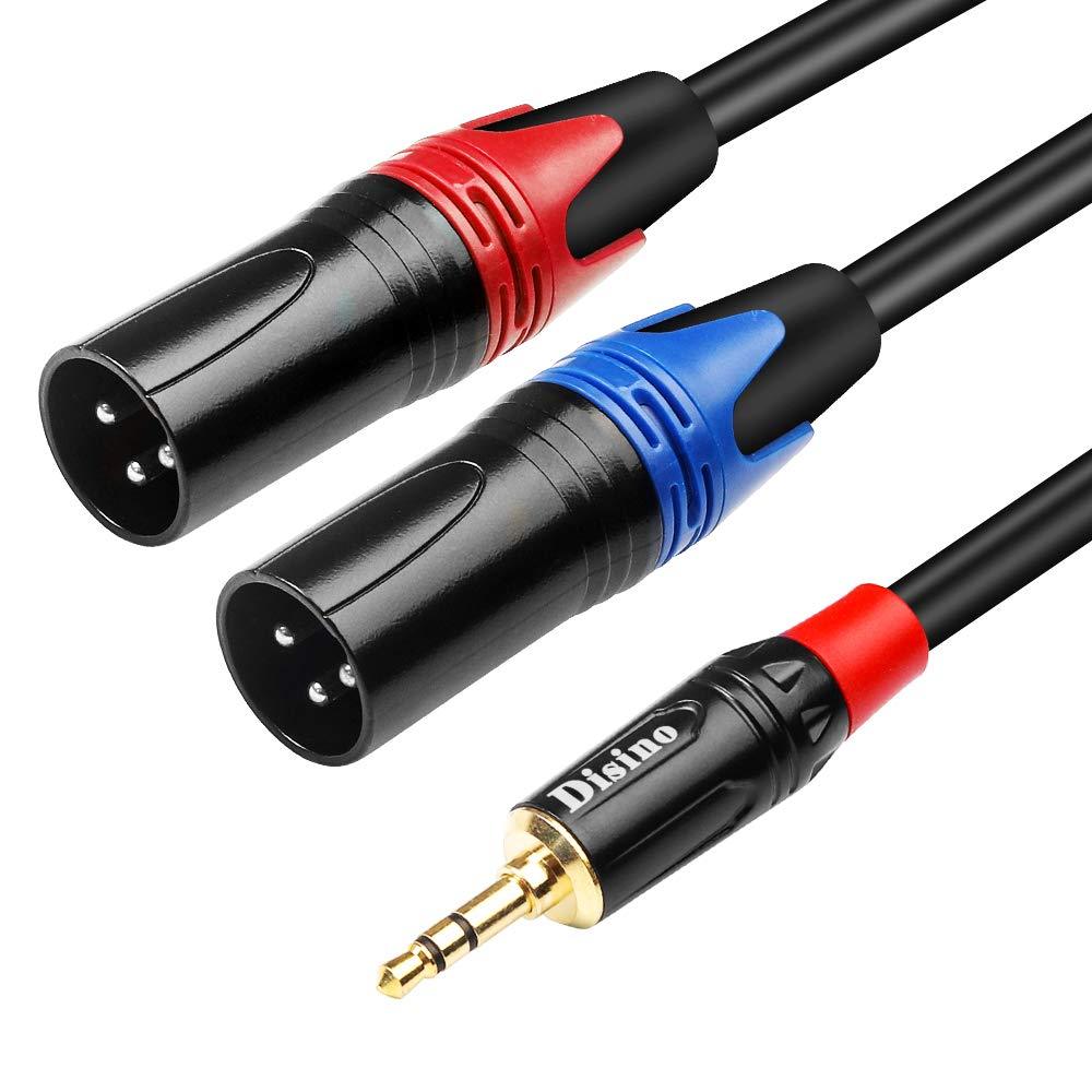 DISINO 1/8 Inch to Dual XLR Male Y-Splitter Cable,Unbalanced 3.5mm Mini Jack TRS Stereo Aux to Double Male XLR Adapter Interconnect Breakout Patch Cord - 3.3 Feet/1 Meter