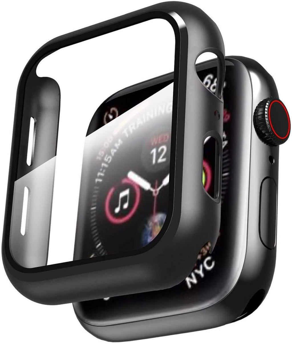 Smiling Case Compatible with Apple Watch Series 6/SE/Series 5/Series 4 40mm with Built in Tempered Glass Screen Protector ,Overall Protective Hard PC Case Ultra-Thin Cover-Black Black
