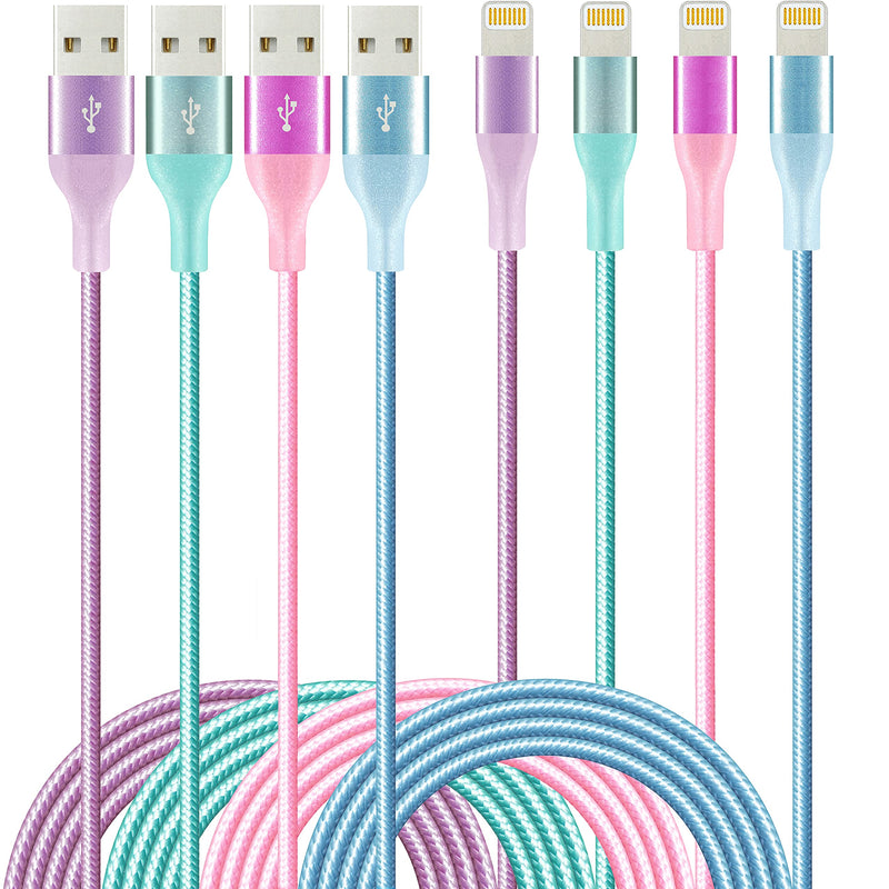 4Colors Lightning Cable HaoKanDe 4Pack(3/6/6/10ft) iPhone Charger Apple MFi Certified Nylon Braided USB Charging Cord for iPhone 11Pro MAX Xs XR X 8 7 6S 6 Plus SE 5S 5C (Purple+Blue Green Rose) Purple+Blue Green Rose