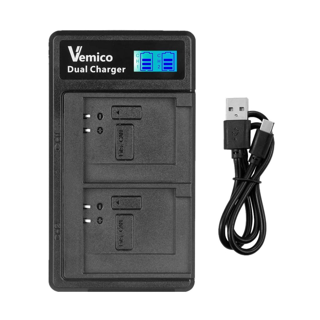 Vemico NP-FW50 Battery Charger for Alpha 7/7ii/a7rii/6500/6400/6300/6000/5100/NEX-7/NEX-6/NEX-F3/NEX-3/NEX-5/NEX-5N/NEX-5T/SLT/A55V/A33/A35/A37 LCD Dual Type-C FW50 Charger(Not Included Battery) 1 Charger Only