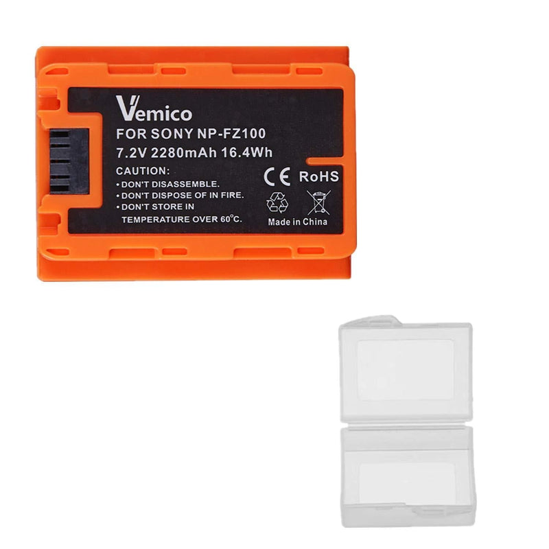 Vemico NP-FZ100 Battery 2280mAh Rechargeable Battery Compatible with A7III/A7R III/A9/Alpha 9/A7R3/A7RIV/A9I/A9R/A9S/A6600 Digital Cameras 1 Battery Only