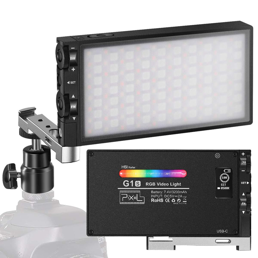 Pixel G1s RGB Video Light, Built-in 12W Rechargeable Battery LED Camera Light 360° Full Color 12 Common Light Effects, CRI≥97 2500-8500K LED Video Light Panel with Aluminum Alloy Body
