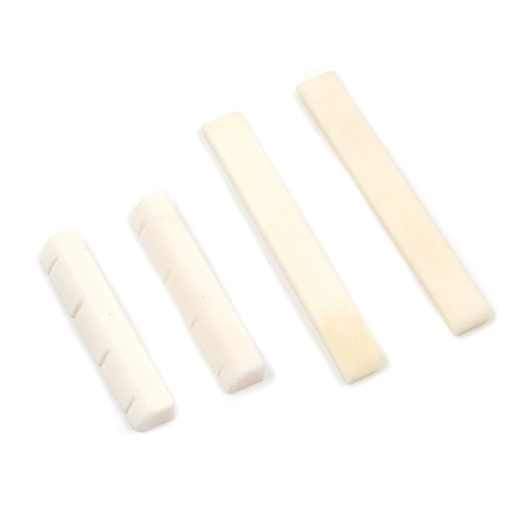 Geesatis 2 Set / 4 Pcs Guitar Bridge Saddle & Nut for Acoustic Guitar Ukulele, Made of Real Bone