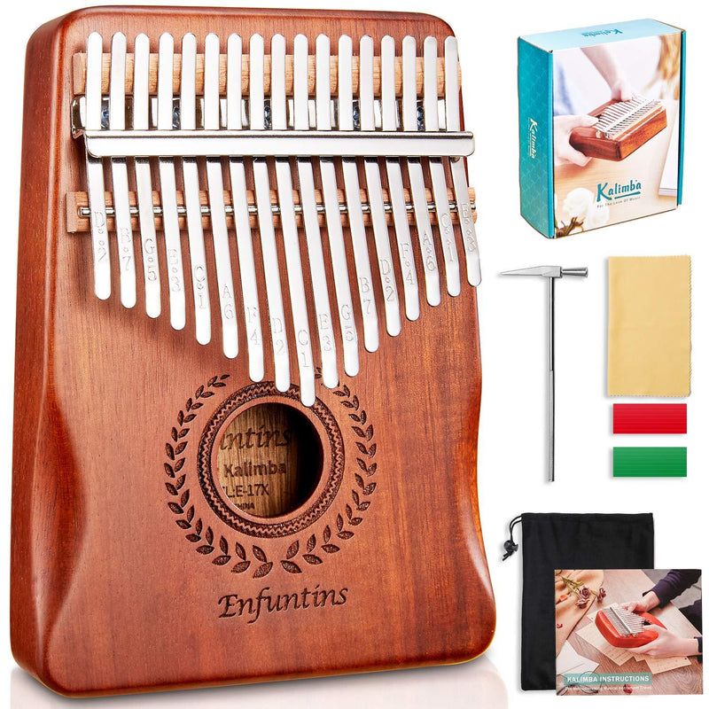 Enfuntins Kalimba 17 Key Thumb Piano, Solid koa Wood High Performance Portable Mbira Finger Piano, Gifts for Kids Adult Beginners with Tuning Hammer and Study Instruction