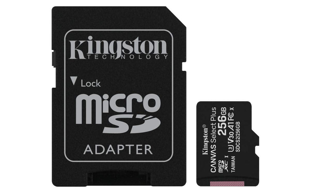 Kingston 256GB microSDHC Canvas Select Plus 100MB/s Read A1 Class 10 UHS-I Memory Card + Adapter with Frustration Free Packaging (SDCS2/256GBET) microSD Card Fast (Up to 100 MB/s)