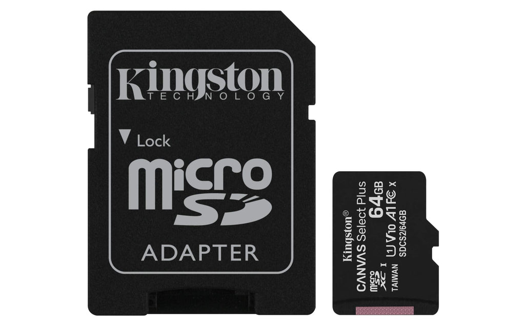 Kingston 64GB microSDHC Canvas Select Plus 100MB/s Read A1 Class 10 UHS-I Frustration Free Packaging Memory Card + Adapter (SDCS2/64GBET) microSD Card Fast (Up to 100 MB/s)