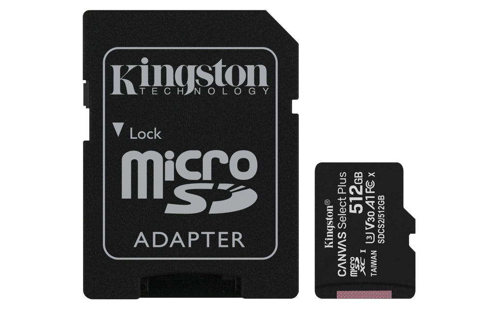 Kingston 512GB microSDHC Canvas Select Plus 100MB/s Read A1 Class UHS-I Memory Card +Adapter with Frustration Free Packaging (SDCS2/512GBET) microSD Card Fast (Up to 100 MB/s)