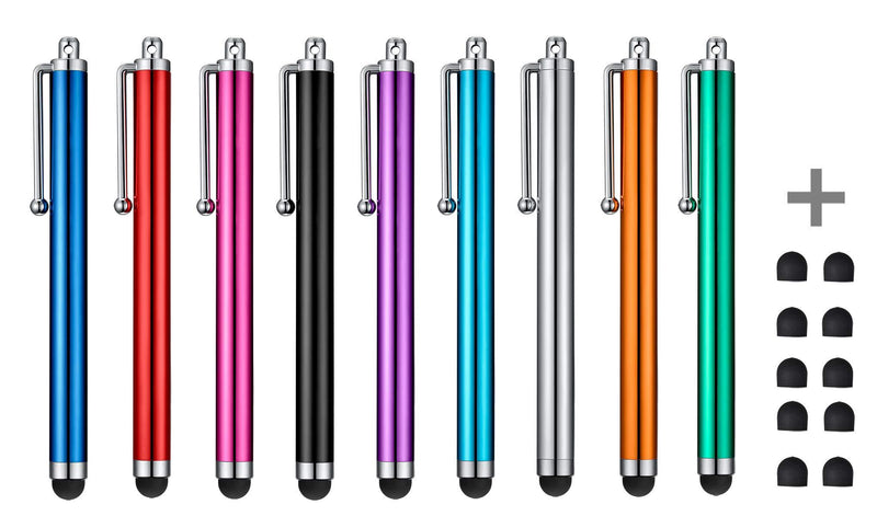CCIVV Stylus for Universal Touch Screen Devices, iPad, iPhone, Kindle, Samsung Tablet + 10 Extra Replaceable Tips (9 Colors)