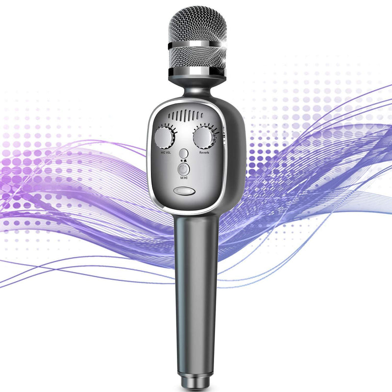 [AUSTRALIA] - Wireless Karaoke Microphone Bluetooth 5.0 Portable Handheld Karaoke Mic Machine with Voice Changer Vocal Remover Voice Recording Home Party for Android iOS All Smartphone(Gray) 