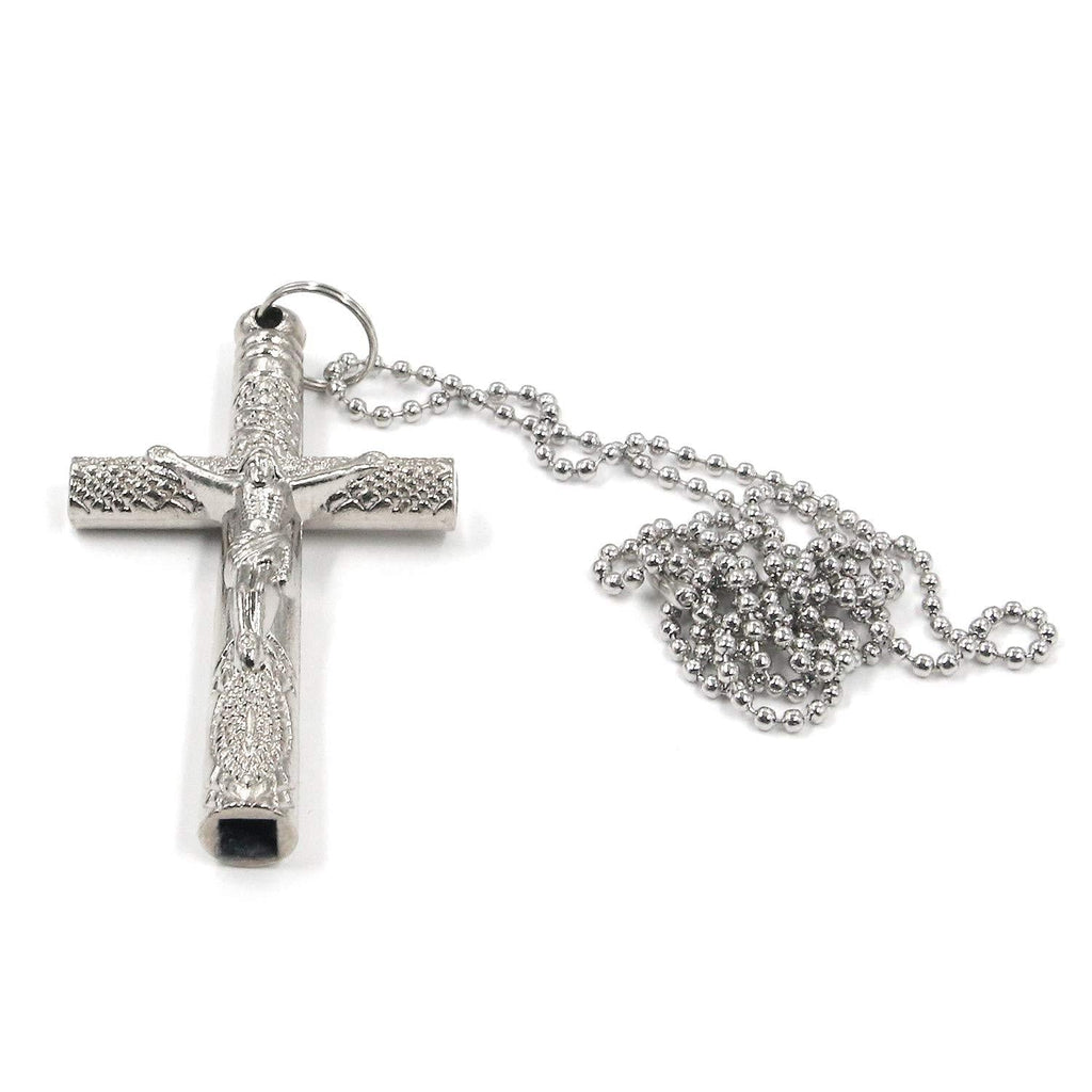 FarBoat Drum Key Keychain Christian Jesus Cross Crucifix Necklace with Long Chain Necklace Drum Tuning Key with Hole(Silver) silver