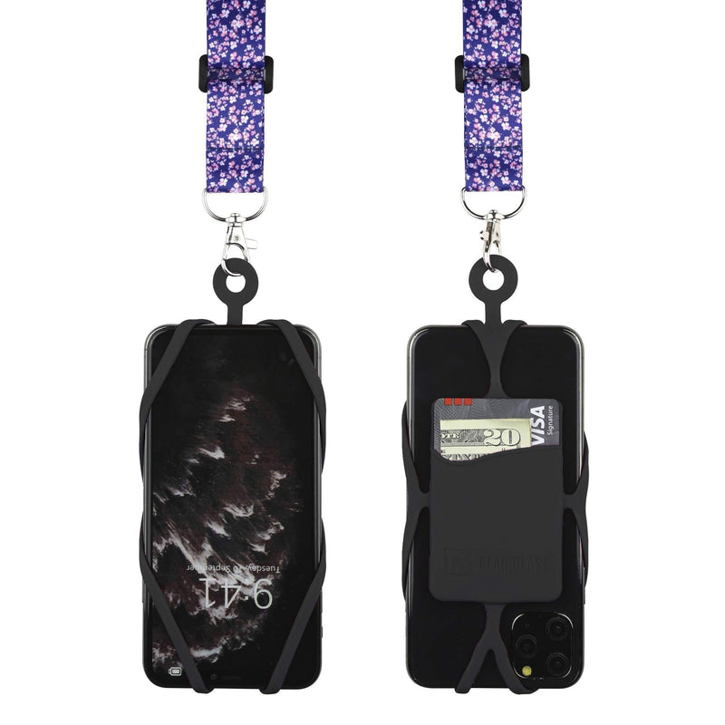 Gear Beast Cell Phone Lanyard with Adjustable Neck Strap Compatible with iPhone Galaxy & Most Smartphones, Silicone Phone Holder with Card Pocket and Adjustable Satin Polyester Lanyard Cherry Blossom