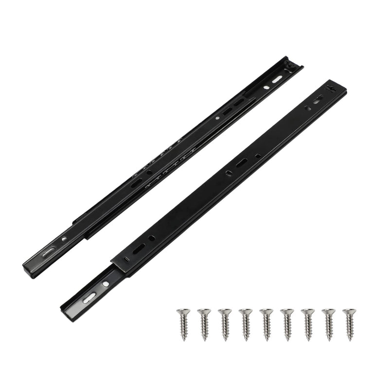 MroMax 12Inch Cold Rolled Steel Drawer Slides, 2 Fold Ball Bearing Slide Track Rail 2 Sections Steel Heavy Runners Ball 27mm Wide 55lbs Capacity Black 1 Pair 1 Pairs