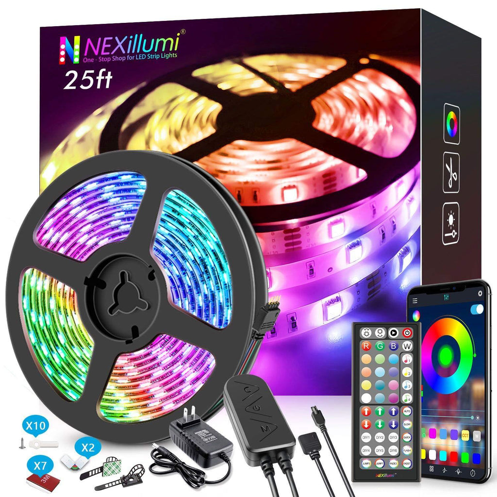 [AUSTRALIA] - 25ft LED Strip Lights, APP Control Music Sync Color Changing LED Light Strip, SMD 5050 RGB LED Tape Lights with IR Remote (APP+Remote+Mic+3-Button Switch). 