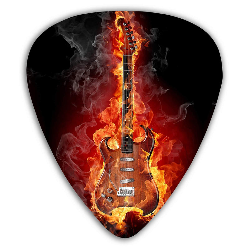 Premium Guitar Picks (12-Pack), Guitar Picks for Acoustic Guitars, Mandolin, Ukulele and Other Instruments (Guitar On Fire Cool) Guitar On Fire Cool