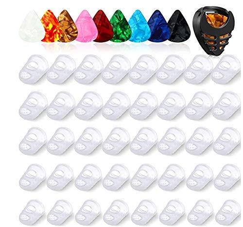 40 Pieces Guitar Fingertip Protectors Guards in 5 Sizes 10 Pieces Guitar Picks 0.5 mm with 1 Guitar Pick Holder, Guitar Finger Guard for Stringed Instruments Guitar Bass Ukulele Bass Sewing Sports