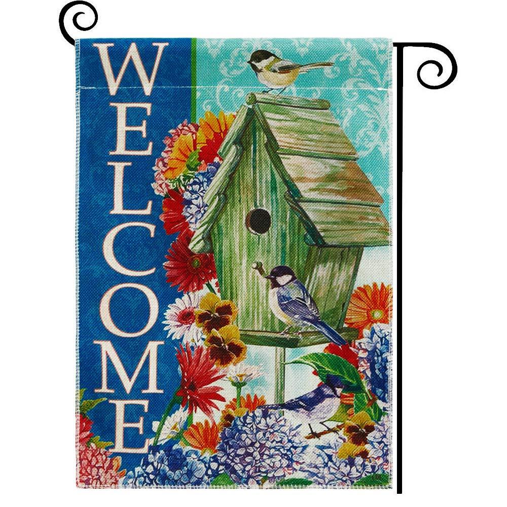 DOLOPL Welcome Garden Flag 12.5x18 Inch Double Sided Decorative Verticle Flowers Birdhouse Seasonal Yard House Flag for Spring Summer Outdoor Indoor Decoration Garden Flags 12.5"x18"