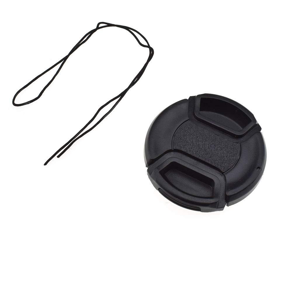 Auleswet Lens Cap 52mm Snap On Center Pinch Front Camera Lens Cover Solid Plastic for Nikon Canon Sony DSLR Black Easy On Off No Dislodged with Keeper String Center Pinch for Hood 1 Pack