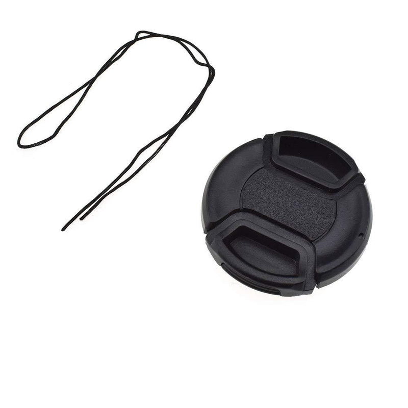 Auleswet Lens Cap 55mm Snap On Center Pinch Front Camera Lens Cover Solid Plastic for Nikon Canon Sony DSLR Black Easy On Off No Dislodged with Keeper String Center Pinch for Hood 1 Pack
