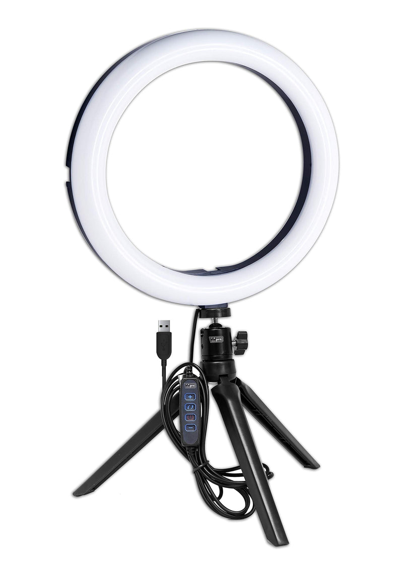 Vidpro RL-10 10" Inch LED Ring Light Kit with Mini Tripod and Ball Head. USB Powered for Portraits, Makeup, Modelling, Vloggers, Macro Photos and YouTube. Variable Color Temperature 2800K 4500K 6500K