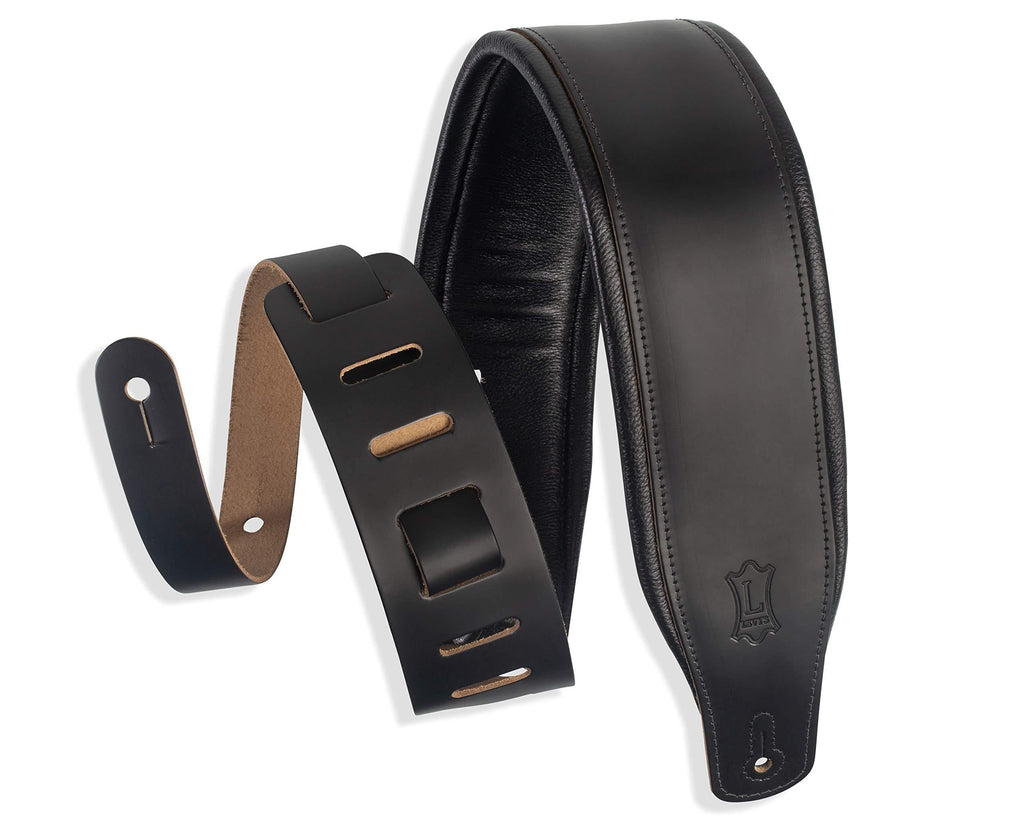 Levy's Leathers 3" Wide Leather Guitar Strap with Foam Padding and Garment Leather Backing; Black (M26PD-BLK)