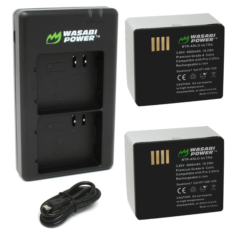 Wasabi Power Battery (2-Pack) and Dual Charger Arlo Pro 3, Ultra (VMA5400 & VMA5400C)