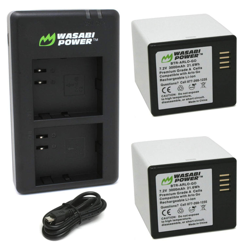 Wasabi Power Battery (2-Pack) and Dual Charger for Arlo Go (VMA4410 & VMA4400C)