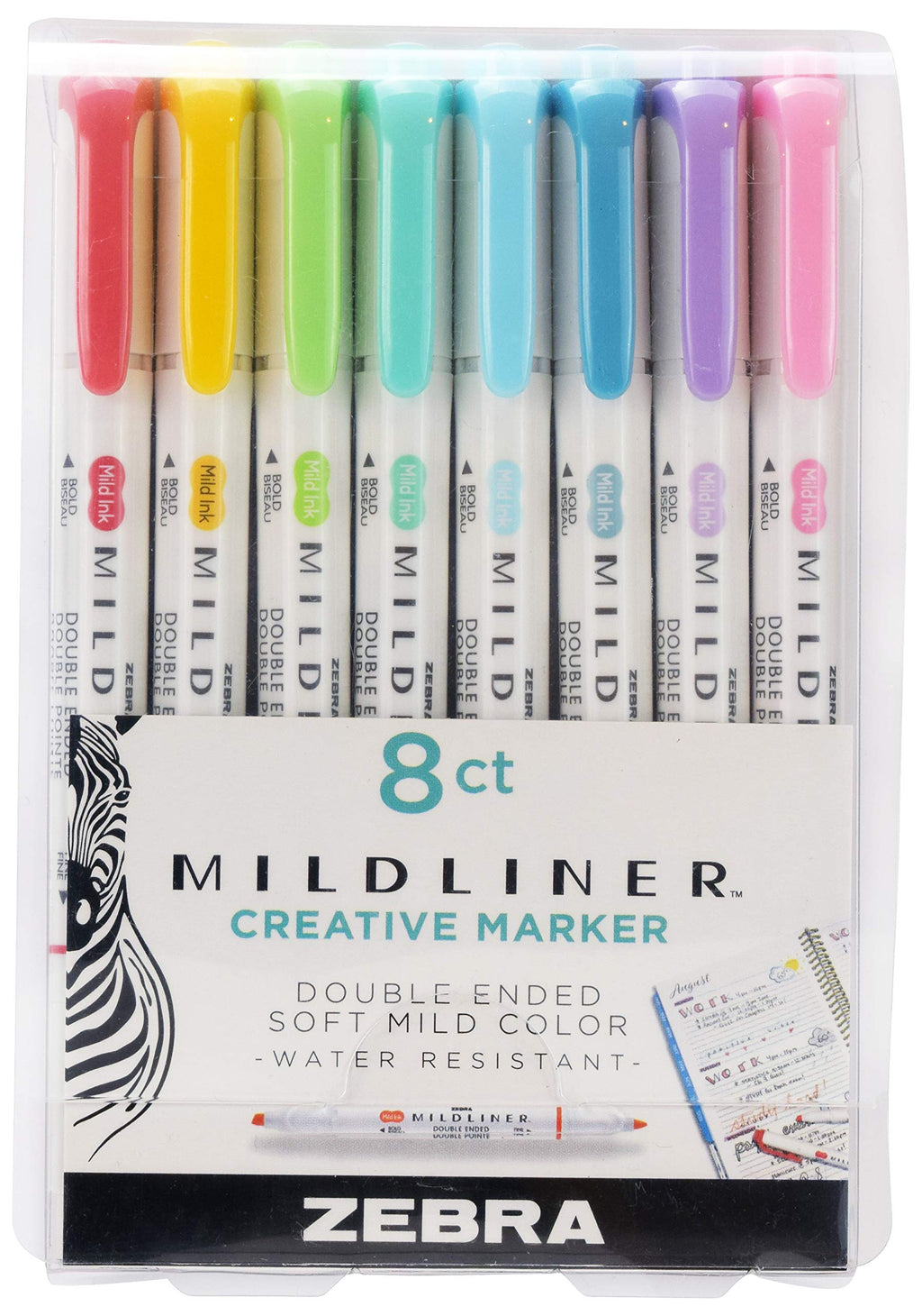 Zebra Pen Mildliner Double Ended Highlighter Set, Broad and Fine Point Tips, Assorted Ink Planner Colors, 8-Pack (78108) 8 Pack