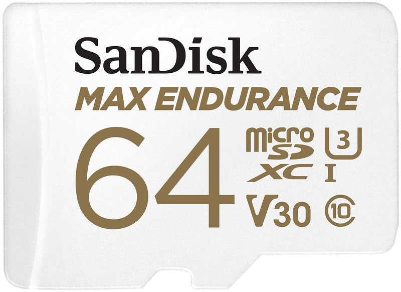 SanDisk 64GB MAX Endurance microSDXC Card with Adapter for Home Security Cameras and Dash cams - C10, U3, V30, 4K UHD, Micro SD Card - SDSQQVR-064G-GN6IA