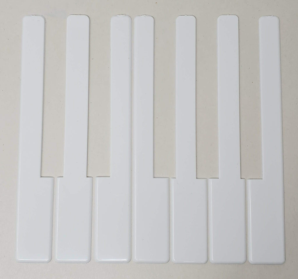 Piano Keytops Glossy White 6" Length, 2" Long Head - 1 Octave (7 Keys)