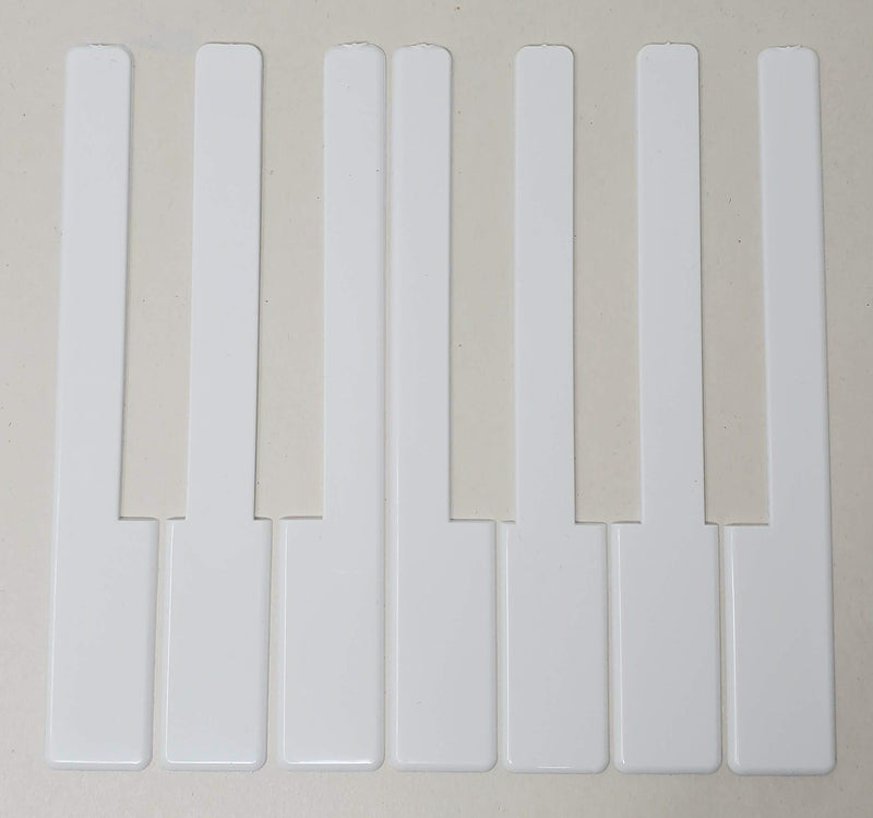 Piano Keytops Glossy White 6" Length, 2" Long Head - 1 Octave (7 Keys)