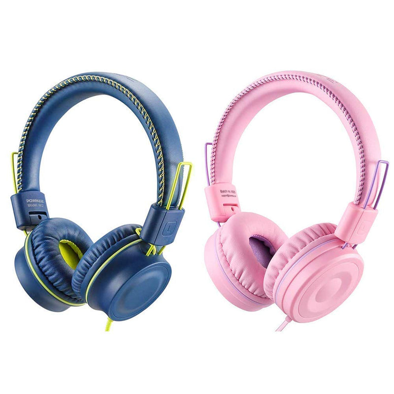 POWMEE Bundle M2&M1 Kids Headphones Wired Headphone for Kids,Foldable Adjustable Stereo Tangle-Free,3.5MM Jack Wire Cord On-Ear Headphone for Children/Teens/Girls/School/Kindle/Airplane/Plane/