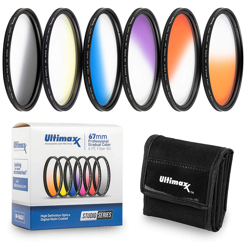 49MM Ultimaxx Professional Six Piece Gradual Color Filter Kit (Orange, Yellow, Blue, Purple, Red, Grey) for Camera Lens with 49MM Filter Thread and Protective Filter Pouch