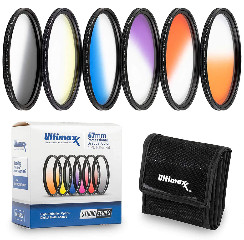 77MM Ultimaxx Professional Six Piece Gradual Color Filter Kit (Orange, Yellow, Blue, Purple, Red, Grey) for Camera Lens with 77MM Filter Thread and Protective Filter Pouch