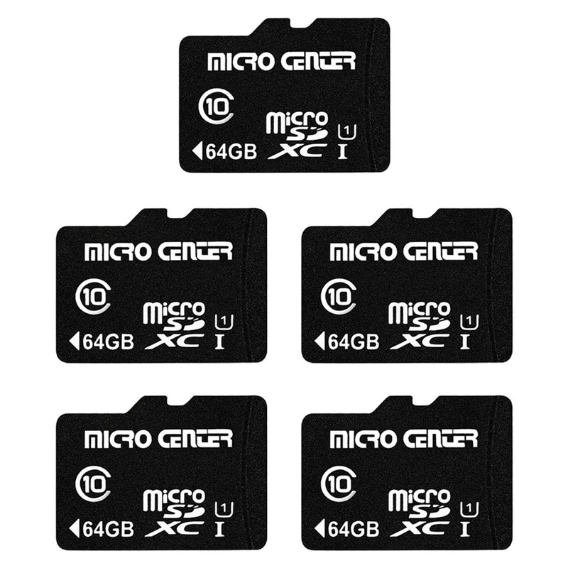 Micro Center 64GB Class 10 MicroSDXC Flash Memory Card with Adapter for Mobile Device Storage Phone, Tablet, Drone & Full HD Video Recording - 80MB/s UHS-I, C10, U1 (5 Pack) 64GB - 5 pack